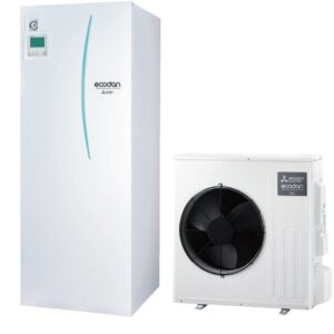Mitsubishi Electric Ecodan exterior PUZ-SWM60VAA+ Hydrobox Duo ERST17D-VM2R1